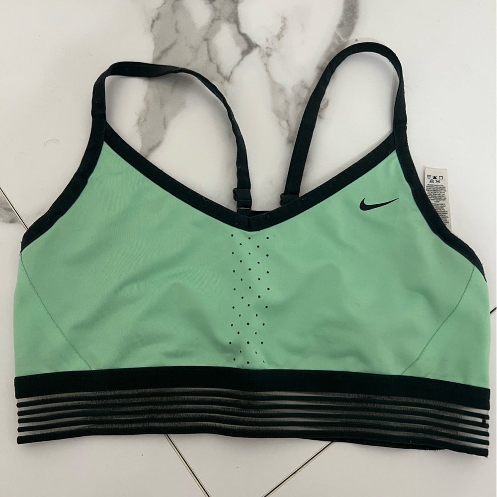 Nike Women's Green and Black Sports Bra - Size Large